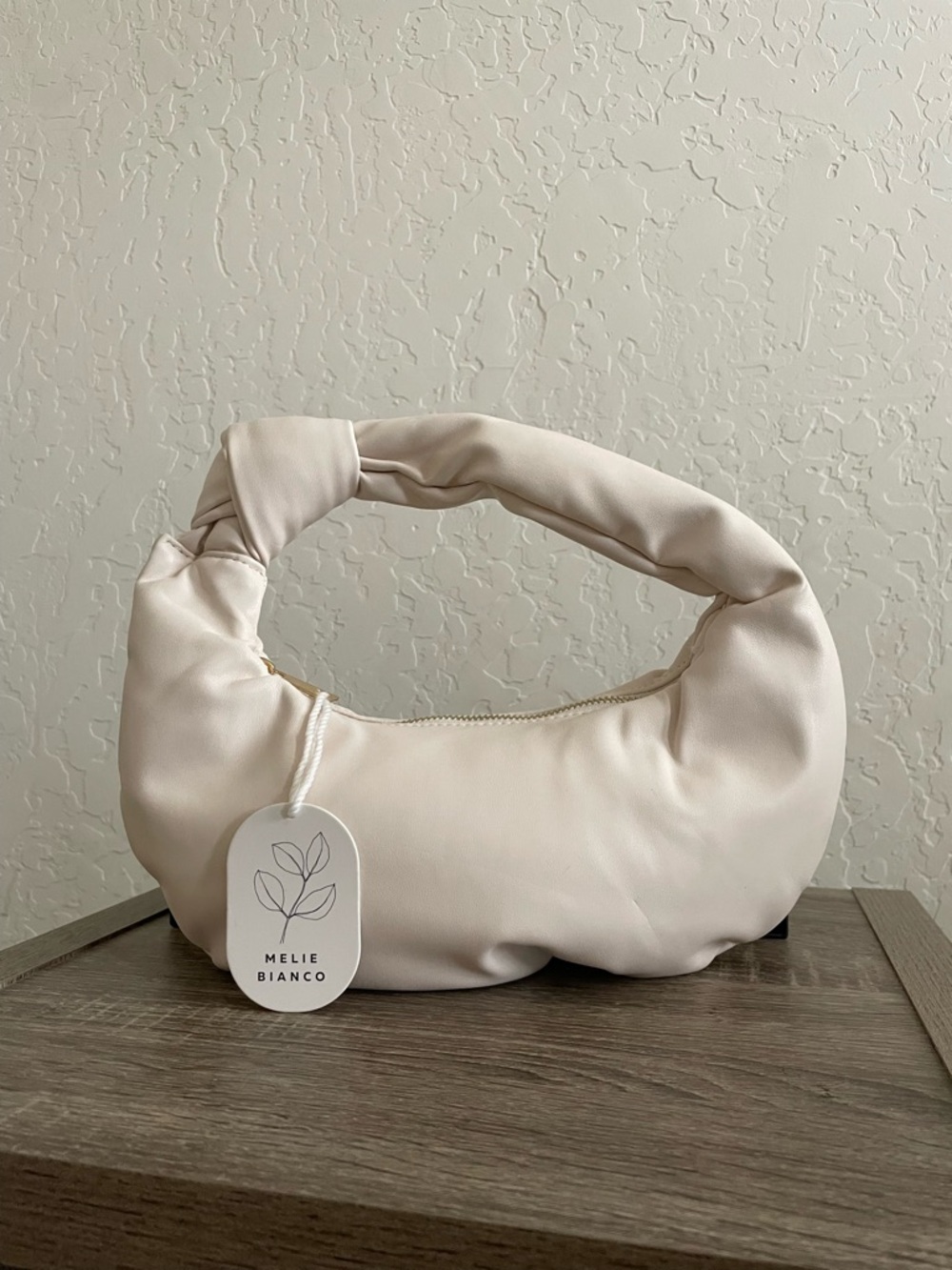 Melie Bianco Cream Vegan Leather Knot Handle Hobo Bag NWT